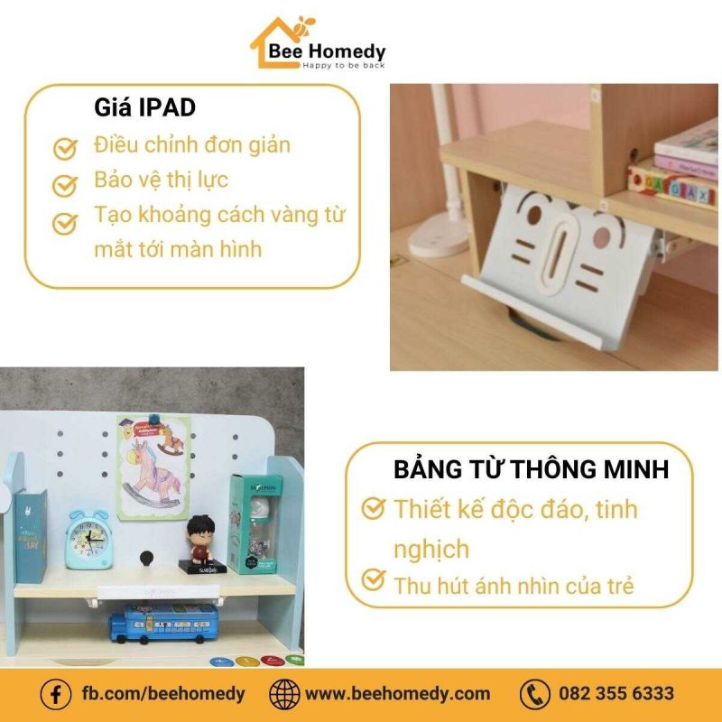 Bàn học cho bé được thiết kế có giá để Ipad và bảng từ thông minh.
