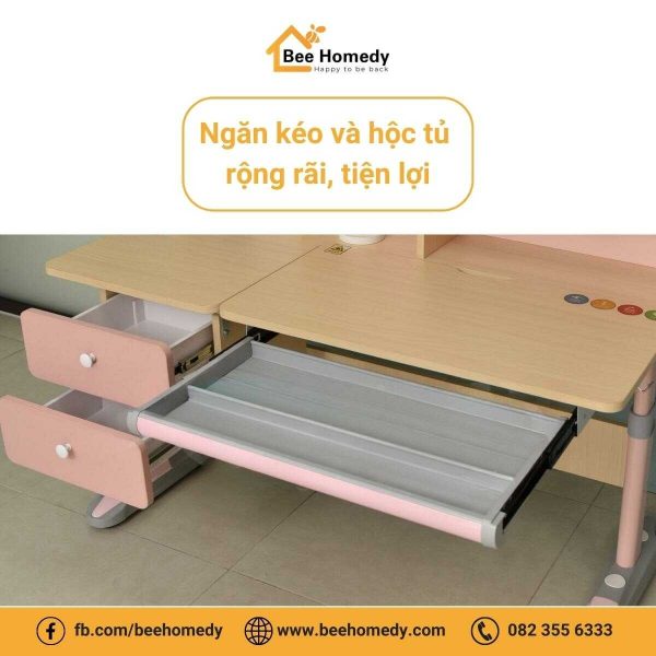 Bàn Học Thông Minh Cho Bé Dolphin DOL-5 Bàn học có ngăn kéo và hộc tủ rộng rãi, tiện lợi.