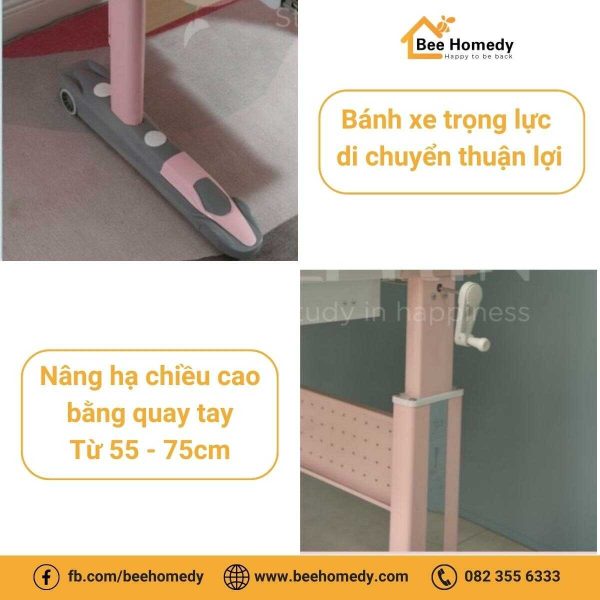 Bàn Học Thông Minh Cho Bé Dolphin DOL-5 Chân bàn học thiết kế hình ô tô và có bánh xe di chuyển thuận tiện.