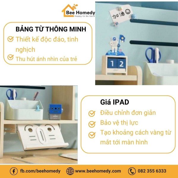 Bàn Học Thông Minh Cho Bé Dolphin DOL-9 Bàn có giá để ipad điều chỉnh 90 độ và bảng từ thông minh.