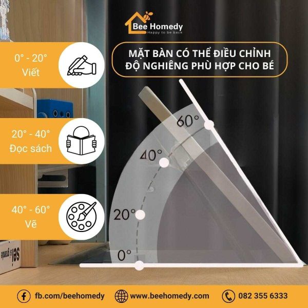 Bàn Học Thông Minh Cho Bé Dolphin DOL-9 Mặt bàn có thể điều chỉnh độ nghiêng phù hợp cho bé.