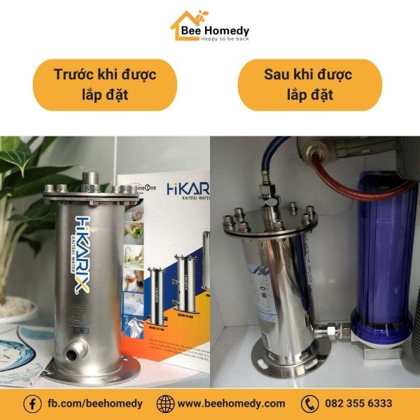Máy lọc nước Nhật Bản Hikarix SH-V250 Sản phẩm trước và sau khi lắp đặt.